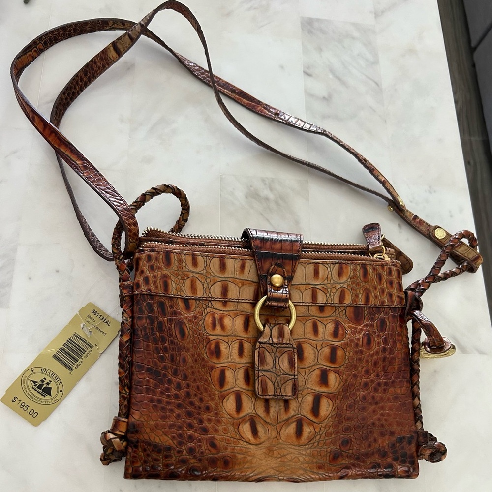 RARE ! NWT  Gorgeous Brahmin Tan Crocodile Embossed Crossbody Bag